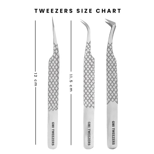 GMI Lash Tweezers - Pack of 3 Firber Tip Eyelash Tweezers - Stainless Steel Eyelash Extension Tweezers