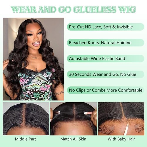 Vemalin Wear and Go Glueless Wigs Human Hair Pre Plucked Pre Cut Glueless Wigs 5x5 HD Lace Closure Wigs Human Hair 220% Density Body Wave Lace Front Wigs Human Hair for Women 28 Inch