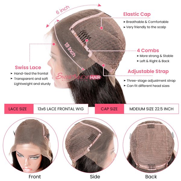 13X6 HD Lace Frontal Wigs 150% Density Body Wave Transparent Lace Front 20Inch Real Human Hair for Women #1B Brazilian Virgin Hair Glueless Lace Wig Curly Wave Pre Plucked with Baby Hair