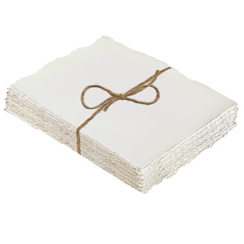 25 Sheets Watercolor Paper 300gsm Handmade Paper Sheets 8 x 6inch Deckled Edge Paper Rough/Textured Cotton Paper Ivory White Textured Paper for Watercolor, Writing Calligraphy, Invitations, Crafts