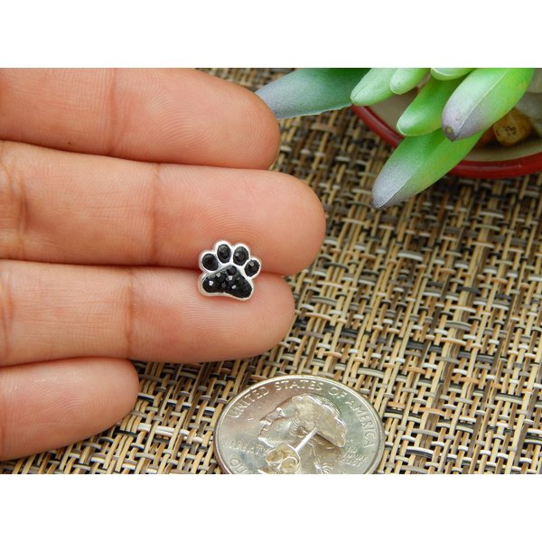 ICYROSE 925 Sterling Silver Jet Black Crystal Paw Print Stud Earrings