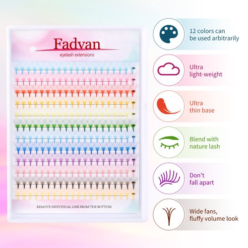 Colored Lash Extensions 240PCS 10D Colored Lashes Premade Fans Eyelash Extensions 11mm D Curl 12 Color Lashes Extension 0.07 Soft and Light Weight Colored Individual Lashes (12 Color-0.07D, 11mm）
