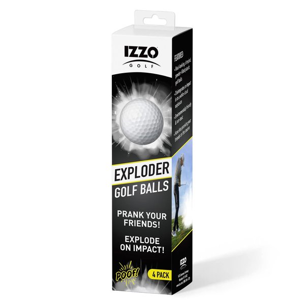 IZZO Golf Exploder Prank Golf Balls 4-Pack - Golf Joke Ball, Novelty Plastic Exploding Ball with Safe, White Powder