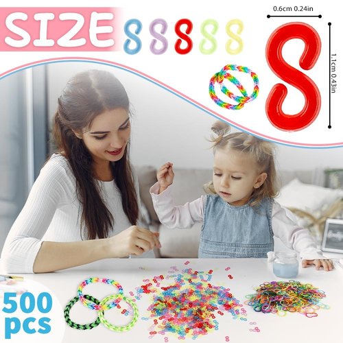 S Clips,Bracelet Connectors,500 Pcs S Clips for Rubber Band Bracelets,Rainbow Loom Hook,Small Rubber Clips,Rubber Band Bracelet Clips,Rainbow Loom Charms,Rainbow Loom Tools,Bracelet Making kit,Boxed