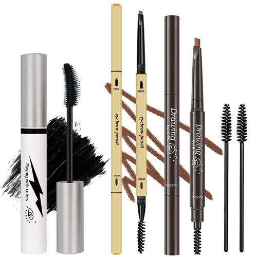 Generic 3 Different Silk Fiber Mascara,with eyebrow pencil,Eyebrow brush Natural Waterproof Smudge-Proof,All Day Exquisitely Long, Smudge-Proof Eyelashes (Brown, Black)