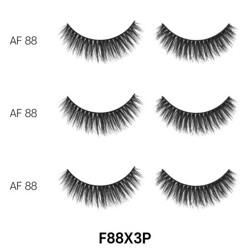 Laflare 3D Cashmere False Eyelashes 3 pcs Multipack, Ultra Soft, Glam, Wispy, Fresh, Luxurious, Cruelty-Free, Reusable, 100% Cashmere Texture, Fake Eyelashes 3 Pairs Eco Pack (F88X3P)