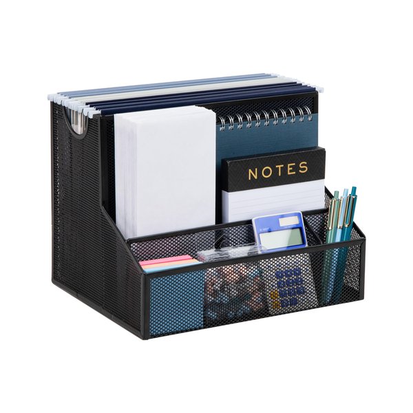 Mind Reader Desktop Organizer, Vertical File Storage, Letter Size, Office, Metal Mesh, 12.15" L x 9.5" W x 9.5" H, Black