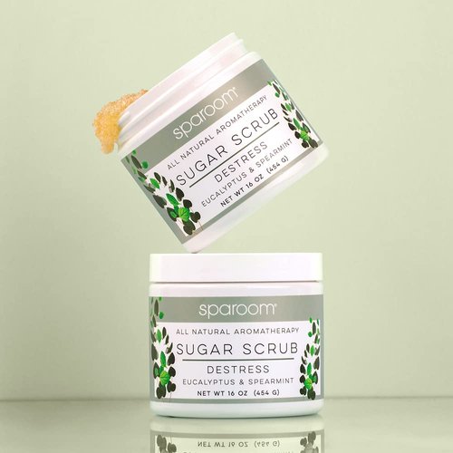 SpaRoom All Natural Aromatherapy Shea Butter and Raw Sugar Hydrating and Exfoliating Body Scrub, 16 oz, Destress- Eucalyptus and Spearmint Essential Oils