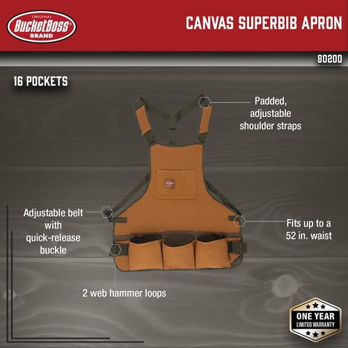 Bucket Boss mens Tool,adjustable,work Tool Bag, Brown, 16 pockets US