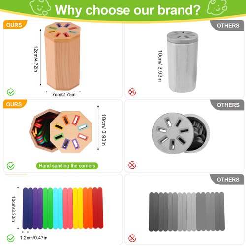 Color Sorting Sensory Learning Toys: Wooden Montessori Craft Sticks Toys for Toddlers Age 1-3 Year Old Toddler, Educational Fine Motor Developmental Matching Activities,12 18 24 Month Old Kid Boy Girl