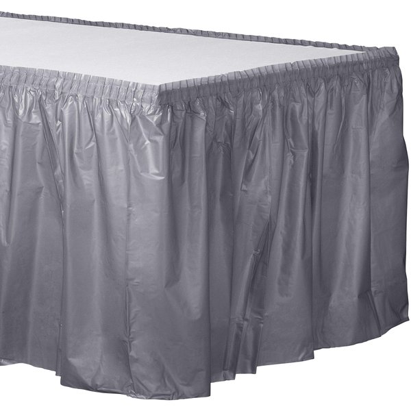 Silver Plastic Table Skirt - 21' x 29" (1 Pc.) - Durable, Easy-to-Use & Stylish Event Decor, Perfect for Parties, Weddings, & Special Occasions