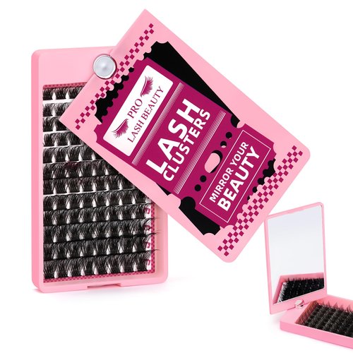 Lash Clusters, 96Pcs Cluster Lashes Rotary Mirror Case Individual Lashes DIY Lash Extension Eyelash Clusters 10-16 Mix Fluffy Wispy Lashes Thin Band Not Fall Apart(Volume 02, C-10-16mix)