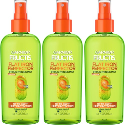 Garnier Fructis Style Flat Iron Perfector Straightening Mist for Heat Protection, Argan Oil, 6.0 Fl Oz, 3 Count (Packaging May Vary)