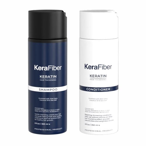 KeraFiber Keratin Hair Thickening Shampoo & Conditioner | Enriched with Aloe Vera, Coconut Oil | Promotes Natural Hair Growth | Free of Parabens | Fragrance & Cruelty Free - 8 Fl Oz (250 Ml)