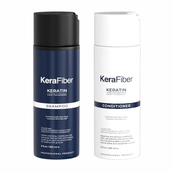 KeraFiber Keratin Hair Thickening Shampoo & Conditioner | Enriched with Aloe Vera, Coconut Oil | Promotes Natural Hair Growth | Free of Parabens | Fragrance & Cruelty Free - 8 Fl Oz (250 Ml)