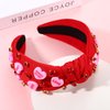 YAHPERN Valentine’s Day Headband for Women Red Pink Heart Knotted Headband Jeweled Rhinestone Crystal Wide Top Knot Hairband Valentine’s Day Hair Accessories Holiday Gifts (Letter Heart)