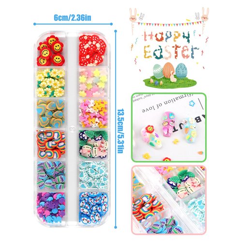 24 Grid Easter Nail Art Glitter Sequins, Kalolary Easter 3D Nail Art Glitter Stickers Decals Nail Art Supplie Mixed Shapes Cute Eggs Rabbits Carrot for Women Nail Art Decor and DIY Craft