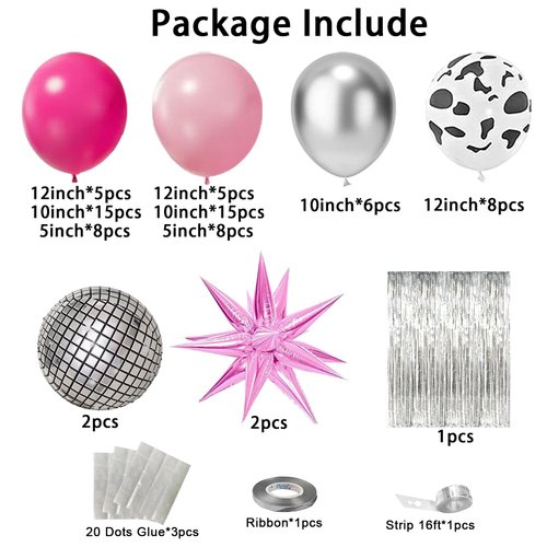 Western Cowgirl Birthday Party Decorations, Retro Horse Rodeo Party Supplies Backdrop for Girls Hot Pink Silver Balloon Garland Arch Kit for 80S Theme Rodeo Bachelorette Cowgirl Party Decorations.