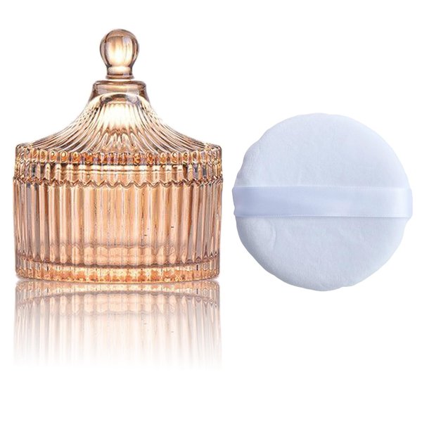 Qopoto Body Powder Puff and Container, Glass Box for Dust Puff, Powder applicator with Case for Dusting powder (retro)