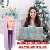 Mannequin Head with Hair, Eumos 29'' Doll Head for Hair Styling Training Head Manikin Practice Cosmetology Doll Head Styling Hairdressing Training Braiding Heads with Clamp Holder (Pink Purple)