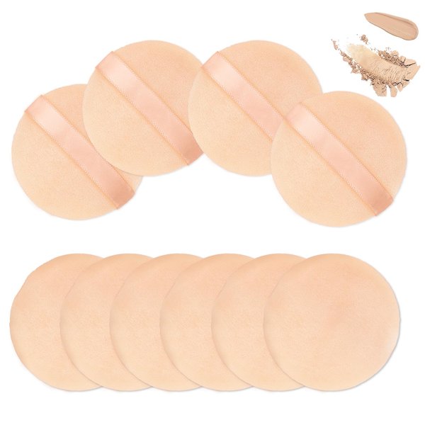 10 Pieces Powder Puffs for Face Powder, 2.36 inch Makeup Puff for Powder Foundation Velour Powder Puff Pure Cotton Powder Applicator Cotton Cosmetic Powder Makeup Puffs Pads with Ribbon