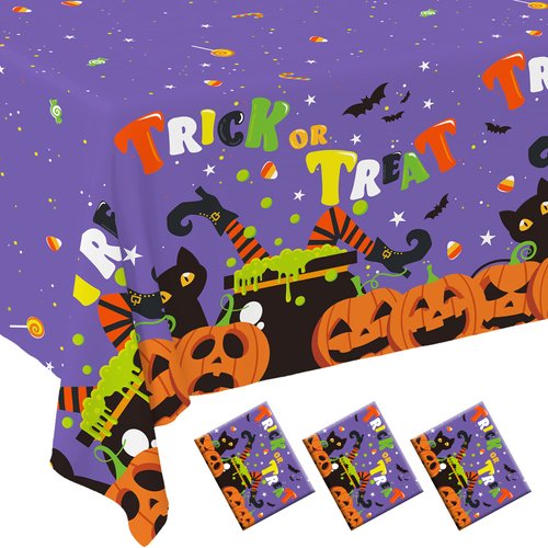 Gatherfun Halloween Party Disposable Tablecloth, Plastic Table Cover for Halloween Themed Party, Halloween Party Supplies, 3 PCS, 54”x108”