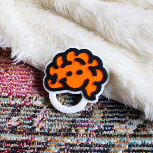 Fat Brain Toys Brain Teether - Orange - Textured Silicone Teether for Babies