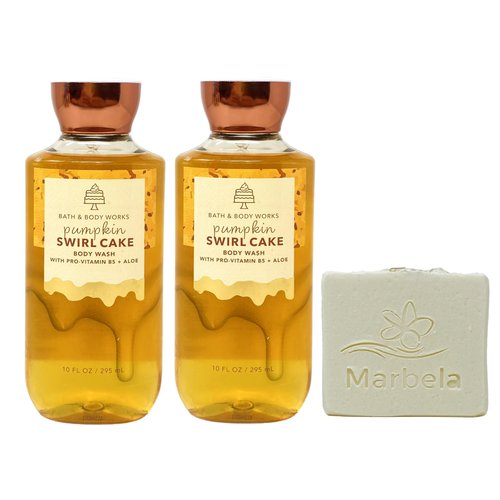 Bath & Body Works Pumpkin Swirl Cake 2 Piece Body Wash Gift Set Bundle with a Natural Oats Bar Soap - Full Size