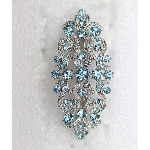 Faship Gorgeous Aqua Blue Rhinestone Crystal Floral Hair Barrette Clip