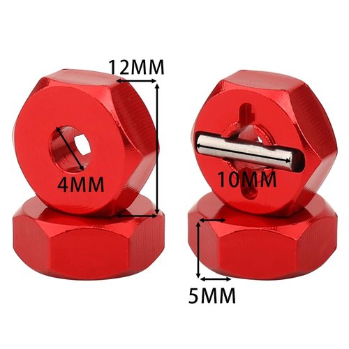 RZXYLRC 5mm Wheel Hex Drive Hub Adaptor with Pins for WLtoys 1/14 144001 RC Car Upgrade Parts (red)
