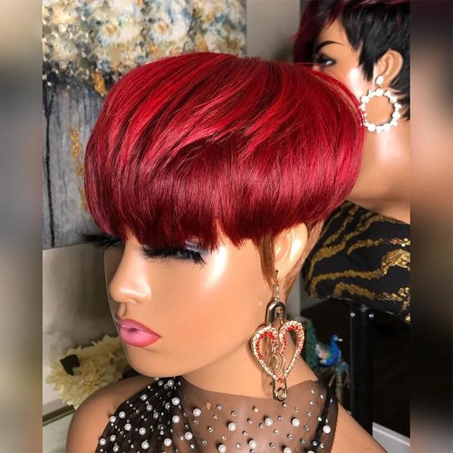 QITAQOTA Pixe Cut Wig Wigs For Black Women Short Wigs for Black Women Wigs With Bangs Red to Brown Wigs Natural Hairline Wig Hair Replacement Wigs 8Inch