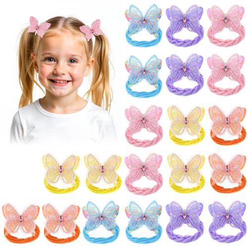 Yuanchu 20 Pcs Butterfly Elastic Hair Ties, Colorful Hair Scrunchie with Butterfly Cute Hair Band...