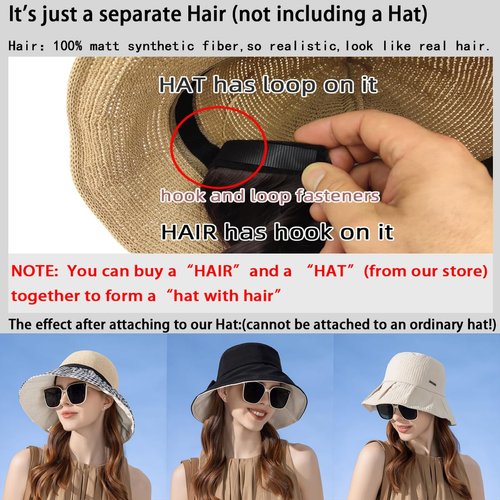 NOOFNO Hair Extensions,Can be attached to Our Hat to Form a Hat Wig,Cap Hat with Hair Attached for Women (HAIR:Wavy 16in/Golden Blonde)