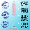 Zulay Kitchen Powerful Double Whisk Milk Frother Handheld - Foam Maker With Stand - Whisk Drink Mixer for Coffee, Mini Foamer for Latte, Matcha, Frappe, Hot Chocolate & Cappuccino - Pink
