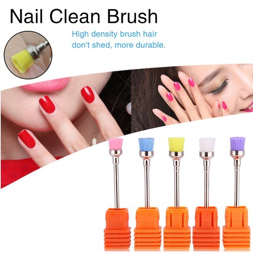 Dioche 5pcs Nail Polish Grind Drill Clean Brush, Nail Polish Clean Brush Head, Nail Drill Bit Set Cleaning Brushes for Electric Nail Drill Machine Nail Dust Remover