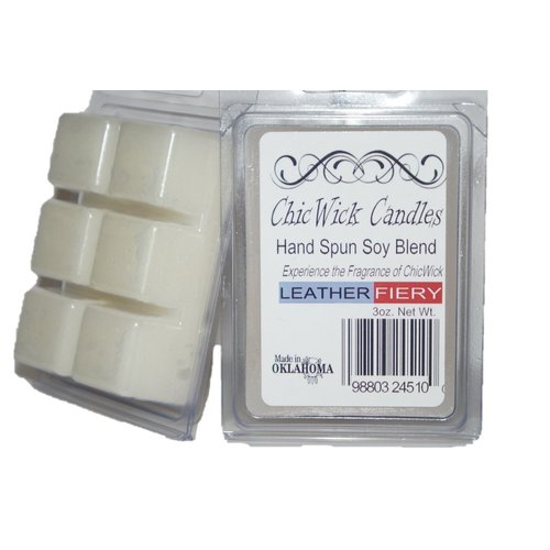 ChicWick Candles 2Pack Leather Fiery Soy Blend Wax melts 6oz 12 Wax Cubes Wax Tarts Wax Chunks, 50 Plus Hours of Quality Fragrance