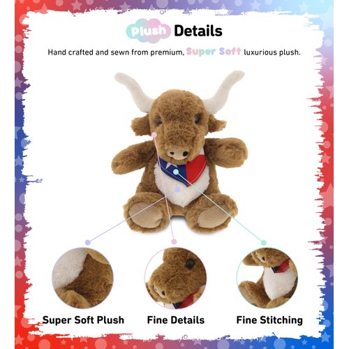 DolliBu Plush Texas Longhorn Stuffed Animal - Soft Plush Huggable Texas Longhorn Plush, Adorable Playtime Plush Toy, Cute Wild Life Cuddle Gifts for Kids & Adults - 8 Inches