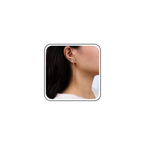 TseanYi CZ Butterfly Chain Earrings Gold Crystal Butterfly Earrings Long Chain Tassel Earrings Small Butterfly Dangle Rhinestone Earrings Sparkly Crystal Earrings
