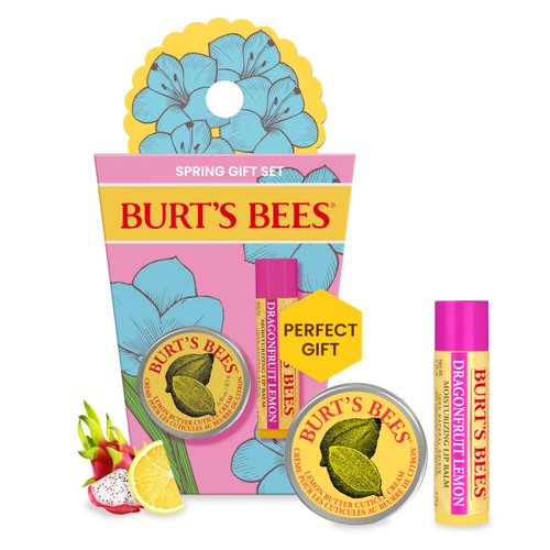 Burt's Bees Teacher Appreciation Gifts Ideas - Spring Surprise Set, Dragonfruit Lemon Lip Balm and Lemon Butter Cuticle Cream, Natural Origin Lip Moisturizer With Responsibly Sourced Beeswax, 2 Count
