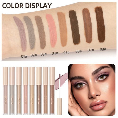 BIOKUSY 8 Pack Matte Liquid Eyeshadow Set, Brown & Taupe Matte Neutral Tones, Cream To Powder Finish, Nude Blendable Waterproof Base Eye Shadow Set for Women(Nude)