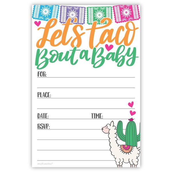 Taco Bout A Baby Shower Invitations (20 Count) With Envelopes - Llama and Cactus Fiesta Baby Shower Invites