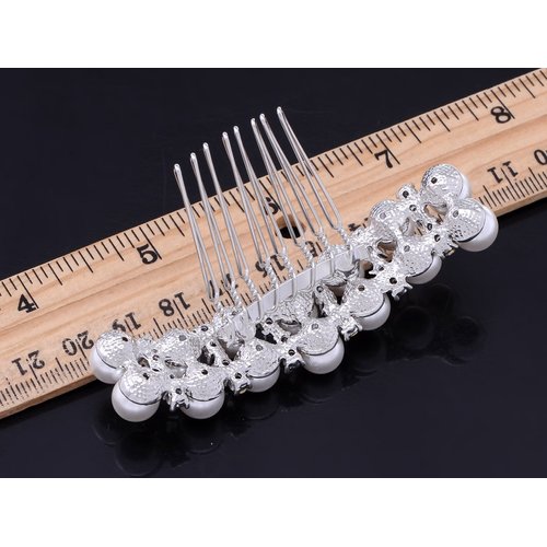 Alilang Silvery Tone Crystal Rhinestone Simulated Pearl Bar Bridal Hair Comb
