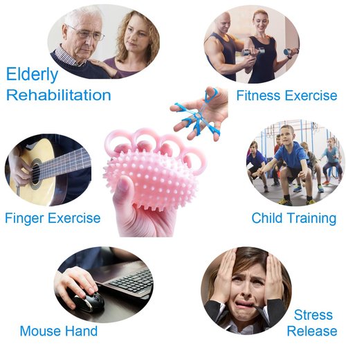 Hand Exerciser Ball and Finger Stretcher, Hand Grip Strengthener Trainer, Squeeze Balls, Wrist Pain Relief (Pink)