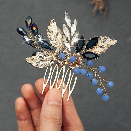 EASEDAILY Leaf Bridal Hair Comb Gold Crystal Hair Pieces Bead Wedding Hair Accessories for Brides and Women