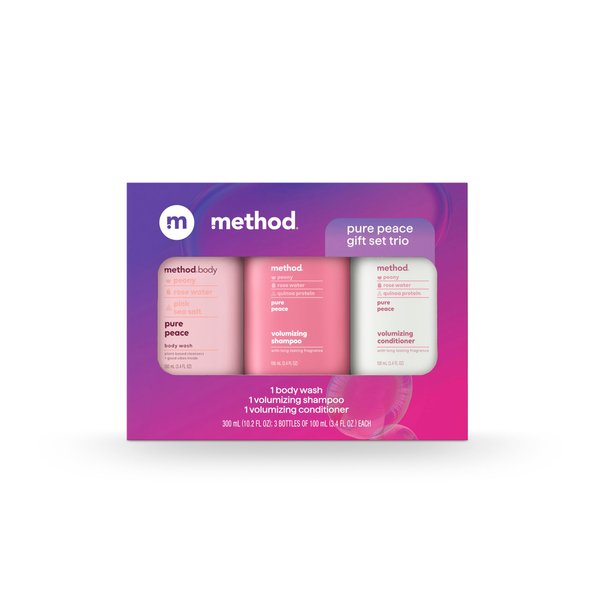 Method Body Wash and Hair Care Gift Set, Pure Peace, 3.4 oz Travel Size Bottles