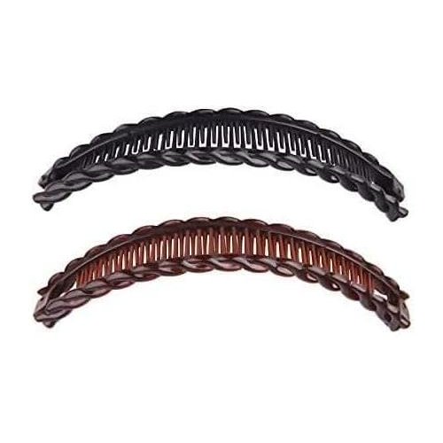 2Pack One Black And One Brown Tort Banana Clips Fish Clips Combs Tool Vintage Clincher for Thick Curly Hair Accessories Long Hair Clips Comb Fish Grip Slide Hair Clips, Clips and Barrettes