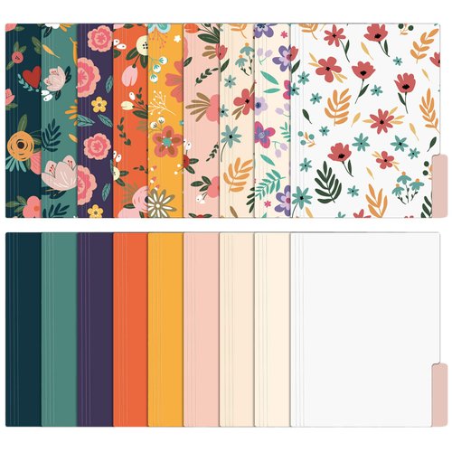 EOOUT 18 Pack Decorative File Folders Floral Folders Cute File Folder, Letter Size Colored File Folders,1/3-Cut Tabs, 9.5 x 11.5 Inches, for Office, School, Home