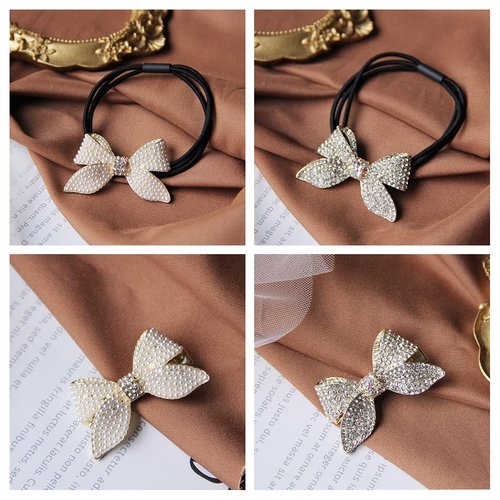 Xiwstar Hair Accessories Set: Pearl Rhinestone Bowknot Hair Ties and Duckbill Hair Clips for Women and Girls