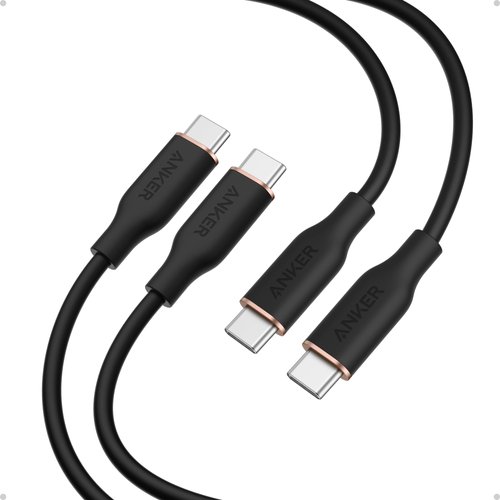 Anker USB C Cable, 240W USB C to USB C Flow Cord (2 Pack), Type C Charger Fast Charging for iPhone 16 Series, MacBook Pro 2020, and More (USB 2.0, 3FT, Black)