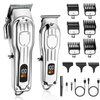 Gegong Professional Hair Clippers for Men, Cordless Hair Trimmer Kit, LCD Display Hair Cutting Set, Wireless Barber Clippers, Rechargeable Haircut Machine for Family (Silver)